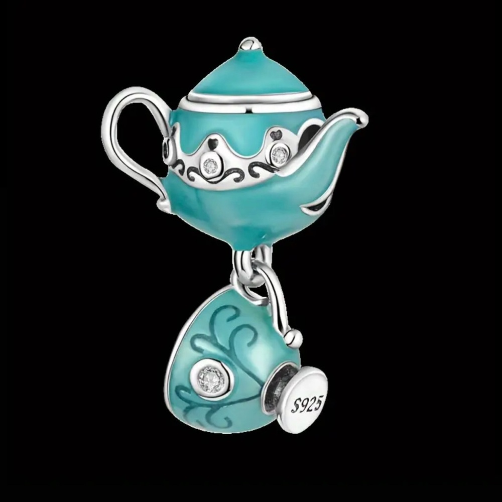 🫖 New! 925 Sterling Silver Blue Teapot & Teacup Charm Bead w Gift Bag